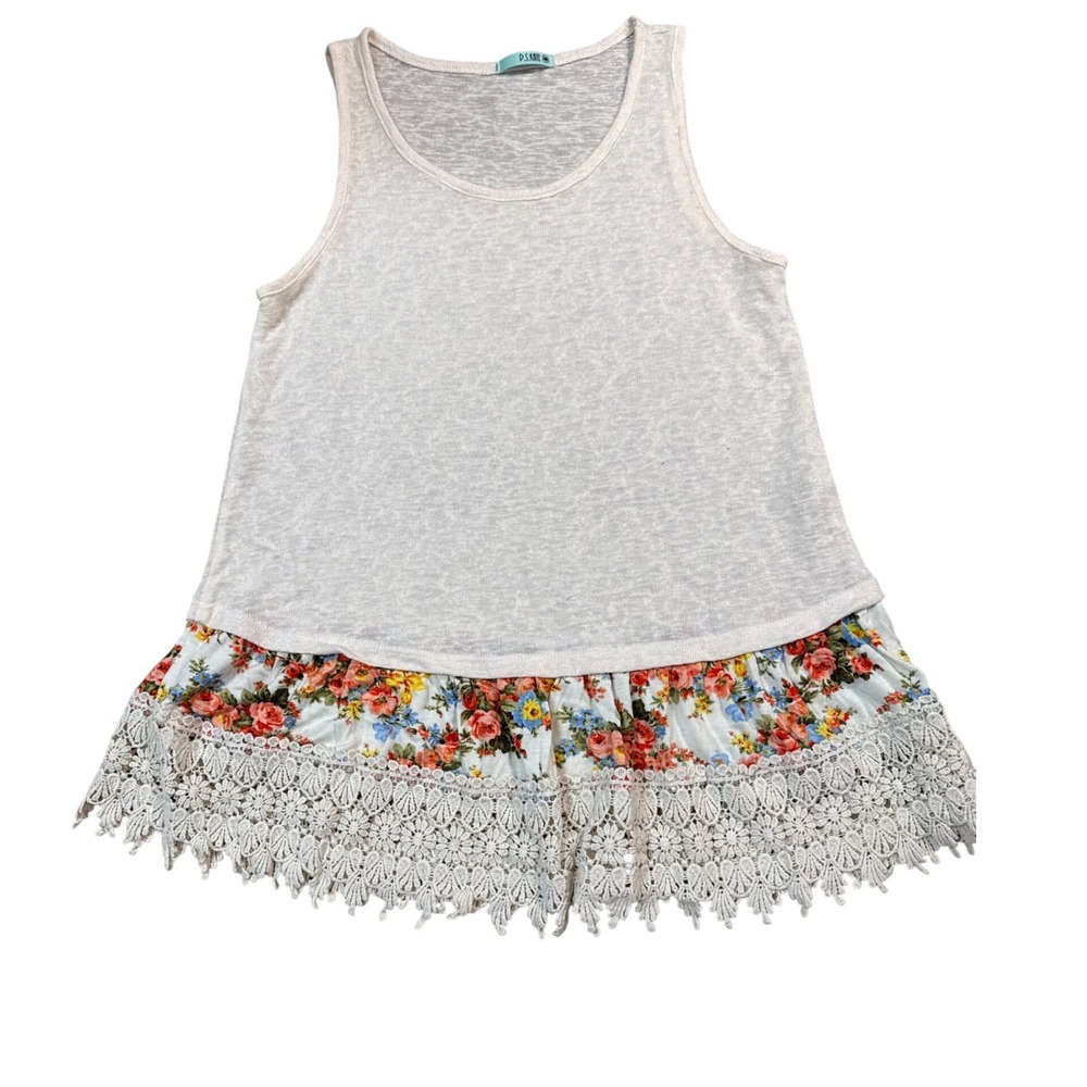 P.S. Kate (Cream) Floral‎ Lace Trim Tank Top Womens Medium